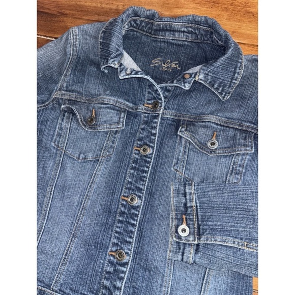 Silver Jeans Denim‎ Jacket Womens Medium Blue Button Front Western Trucker